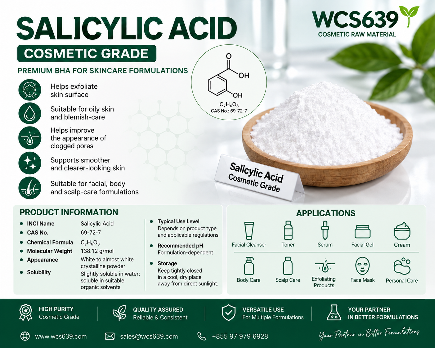 Salicylic Acid cosmetic grade powder for skincare formulations – WCS639