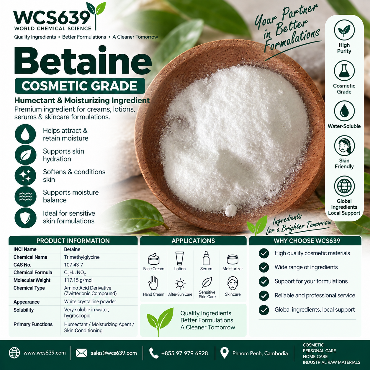 Betaine cosmetic grade humectant and moisturizing ingredient – WCS639