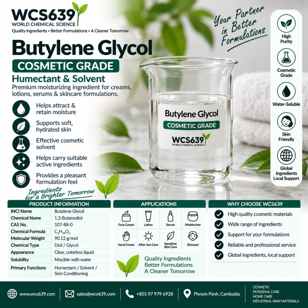 Butylene Glycol cosmetic grade humectant and solvent for creams lotions and serums – WCS639