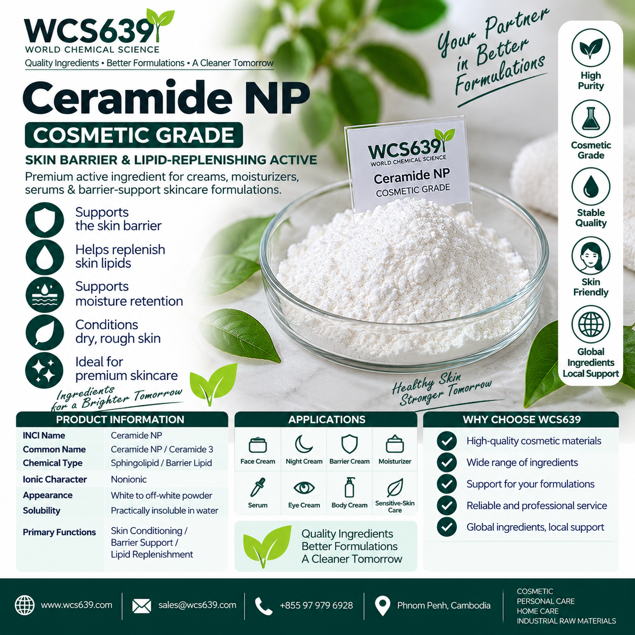 Ceramide NP cosmetic grade skin barrier active for creams moisturizers and skincare – WCS639