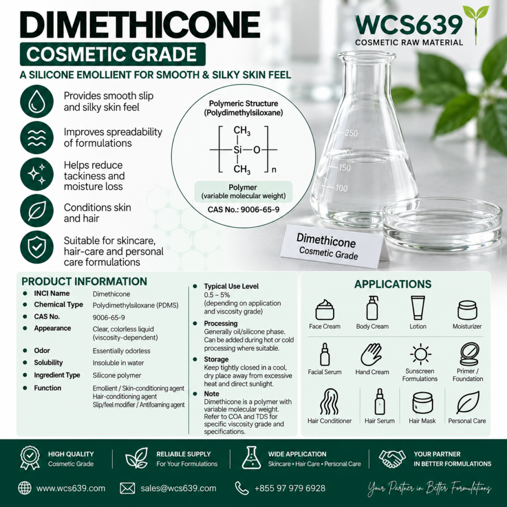 Dimethicone cosmetic grade silicone raw material for skincare and hair care formulations
