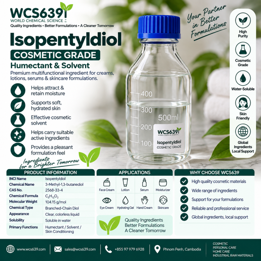 Isopentyldiol cosmetic grade humectant and solvent for creams lotions and serums – WCS639