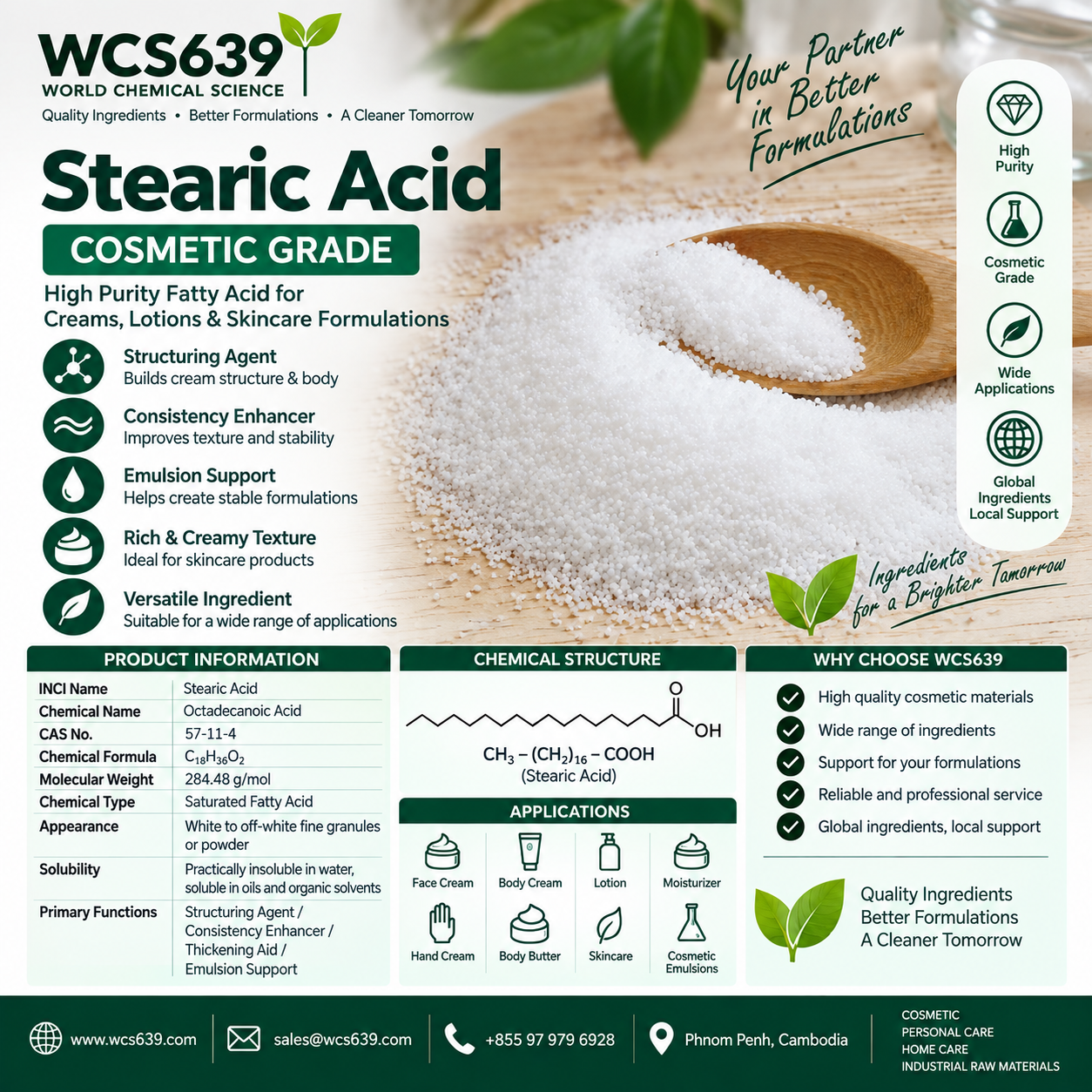 Stearic Acid cosmetic grade structuring agent for creams and lotions – WCS639